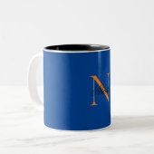 Initiaal Monogrammen Handgeschreven Naam Deep Blue Tweekleurige Koffiemok (Voorkant links)