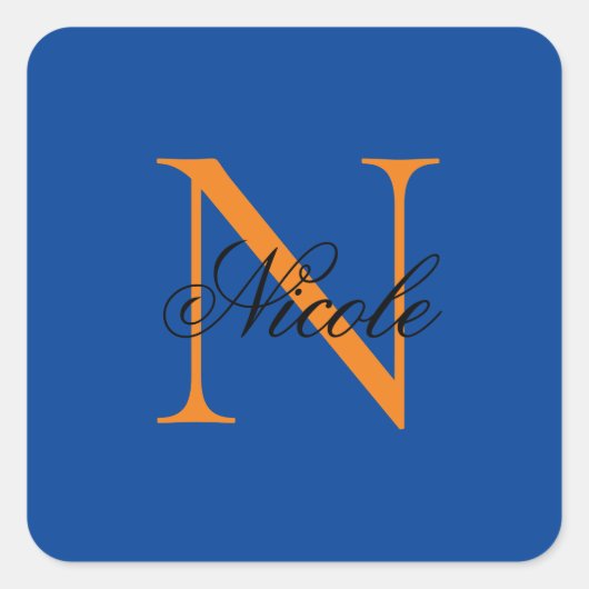 Initiaal Monogrammen Handgeschreven Naam Deep Blue Vierkante Sticker (Voorkant)