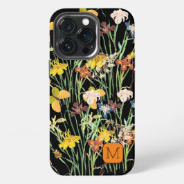 Initiaal mooie wilde bloemen Feminine Black patroo iPhone 13 Pro Hoesje