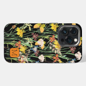Initiaal mooie wilde bloemen Feminine Black patroo iPhone Hoesje (Achterkant horizontaal)