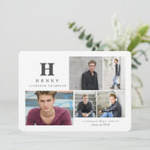 Initiaal multi-foto afstuderen modern zwart wit aankondiging (Staand voorkant)