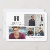 Initiaal multi-foto afstuderen modern zwart wit aankondiging (Voorkant)