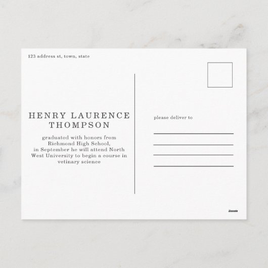 Initiaal multi-foto afstuderen modern zwart-wit en feestdagenkaart (Achterkant)