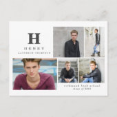 Initiaal multi-foto afstuderen modern zwart-wit en feestdagenkaart (Voorkant)