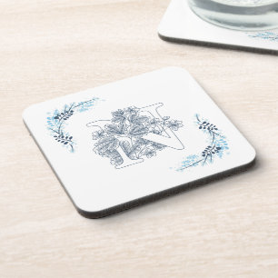 Initiaal "N" Blauw Monogram Kalm Bloemen Bier Onderzetter
