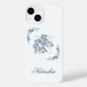 Initiaal "N" Blauw Monogram Kalm Bloemen Case-Mate iPhone Case (Achterkant)