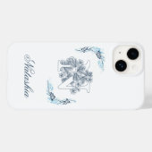 Initiaal "N" Blauw Monogram Kalm Bloemen Case-Mate iPhone Case (Achterkant (horizontaal))