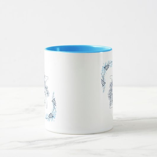 Initiaal "N" Blauw Monogram Kalme Bloemenkoffie Mok (Midden)