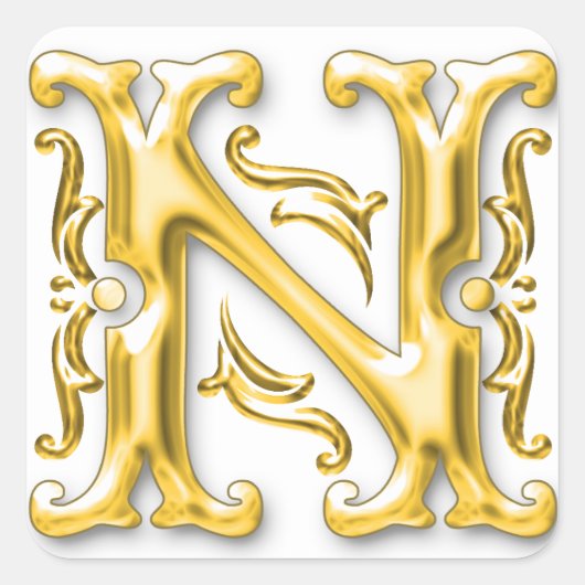 Initiaal N Hoofdletter Monogram Sticker in Goud (Voorkant)