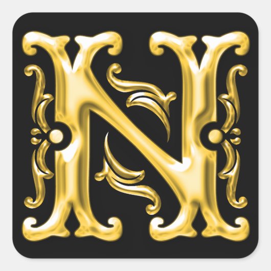 Initiaal N Hoofdletter Monogram Sticker in Goud (Voorkant)