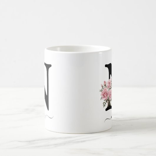 Initiaal N Monogram Bloembloem Roze Rozen Mok (Center)