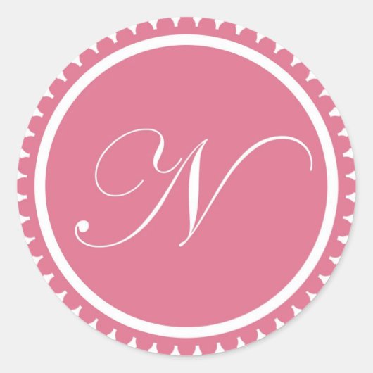 Initiaal N princess roze monogram, partij voor bez Ronde Sticker (Voorkant)
