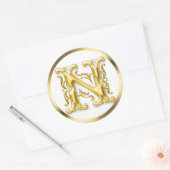 Initiaal N ronde Sticker in goud (Envelop)