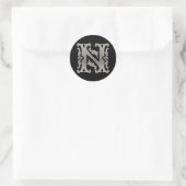 Initiaal N Ronde Sticker in zilver (Tas)