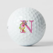 Initiaal N Roze Floral Golfballen (Voorkant)