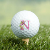 Initiaal N Roze Floral Golfballen (Insitu Shirt)