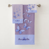 Initiaal & Naam Blauwe Vlinder Flutter Lavendel Bad Handdoek (Insitu)