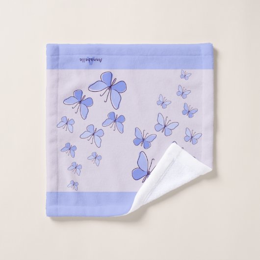 Initiaal & Naam Blauwe Vlinder Flutter Lavendel Bad Handdoek (Wasdoekje)