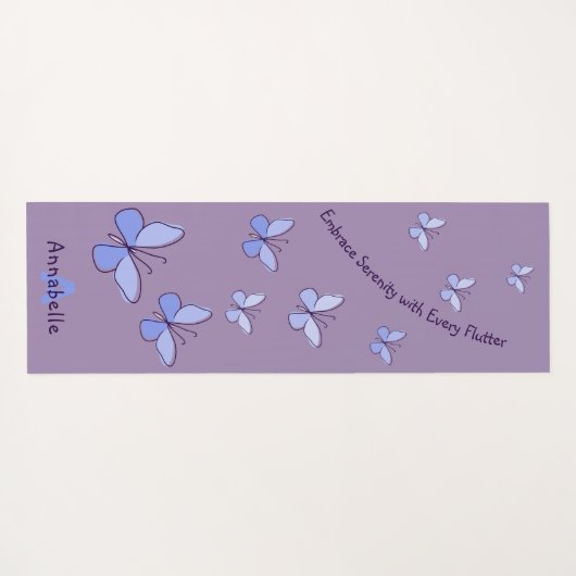 Initiaal & Naam Blauwe Vlinder Flutter Lavendel Yogamat (Achterkant (horizontaal))
