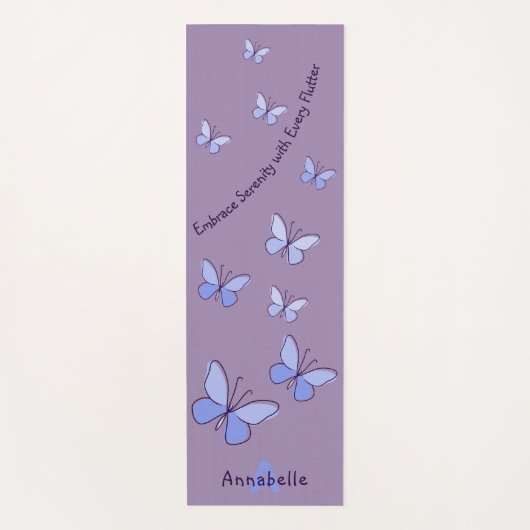 Initiaal & Naam Blauwe Vlinder Flutter Lavendel Yogamat (Voorkant)