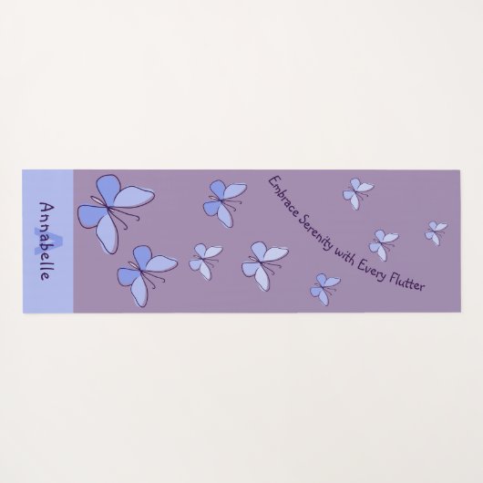 Initiaal & Naam Blauwe Vlinder Flutter Lavendel Yogamat (Achterkant (horizontaal))