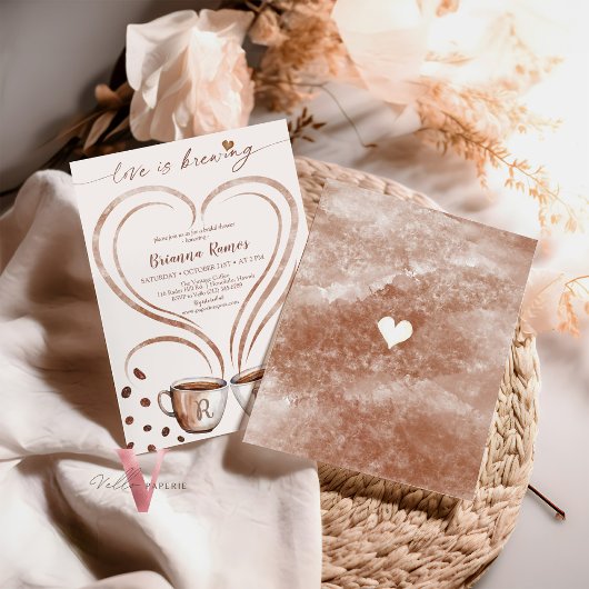 Initiaal Naam Coffee Love is Brewing Invitation Kaart