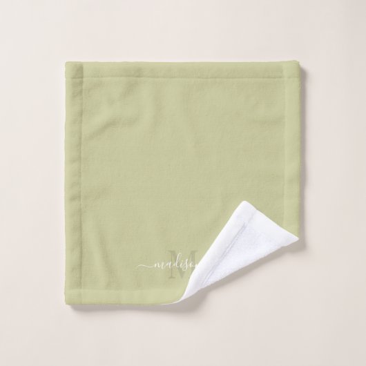  Initiaal & Naam Dull Olive Green Bad Handdoek (Wasdoekje)