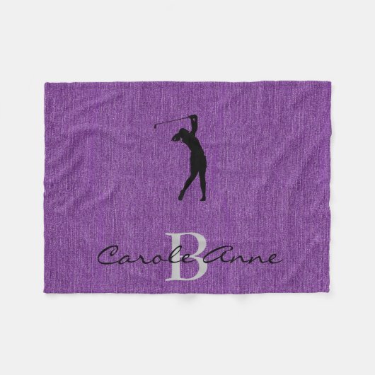 Initiaal, Naam Golfer Paarse Denim Print Fleece Deken (Voorkant (Horizontaal))
