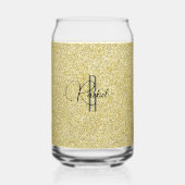 Initiaal Naam, Gouden Glitter Print Drank 16oz Blikvorm Glas (Voorkant)