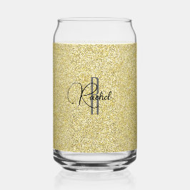 Initiaal Naam, Gouden Glitter Print Drank 16oz Blikvorm Glas