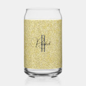 Initiaal Naam, Gouden Glitter Print Drank 16oz Blikvorm Glas (Achterkant)