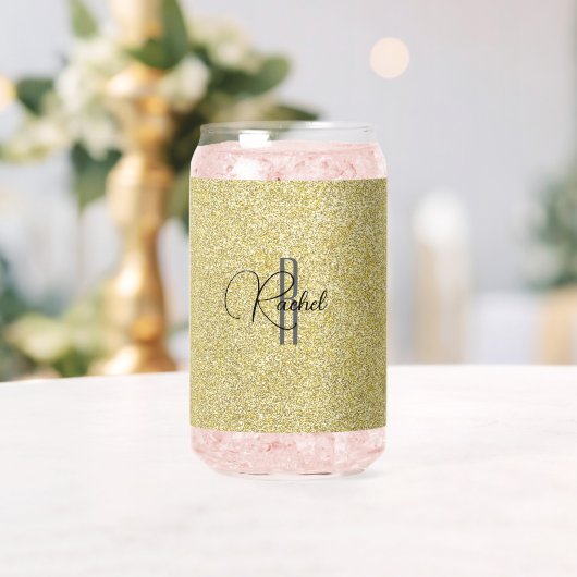 Initiaal Naam, Gouden Glitter Print Drank 16oz Blikvorm Glas (Insitu (Huwelijk))