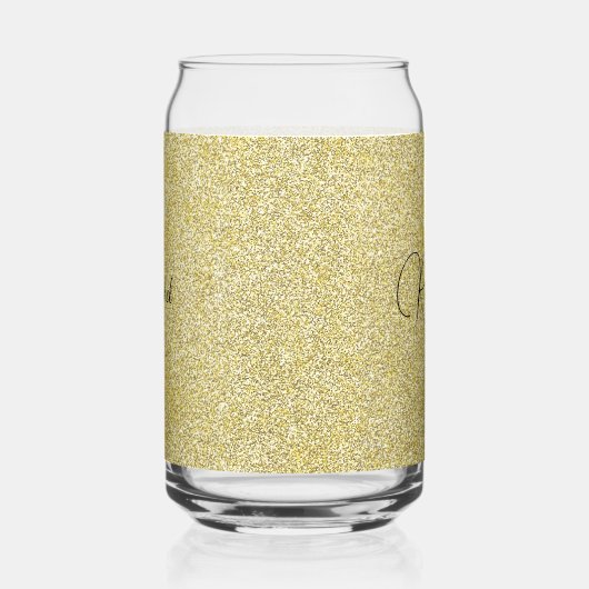 Initiaal Naam, Gouden Glitter Print Drank 16oz Blikvorm Glas (Rechts)