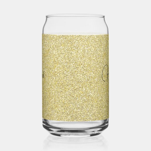 Initiaal Naam, Gouden Glitter Print Drank 16oz Blikvorm Glas (Links)