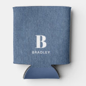 Initiaal naam, lichtblauw denim print 12oz blikjeskoeler (Voorkant)