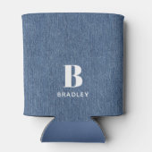 Initiaal naam, lichtblauw denim print 12oz blikjeskoeler (Achterkant)