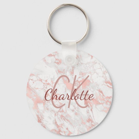 Initiaal naam marmer roos gold monogram sleutelhanger (Voorkant)