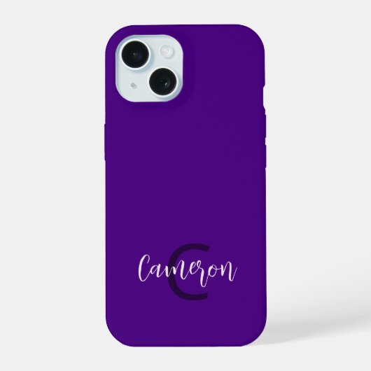 Initiaal Naam Minimalistisch Efficiënt Diep Violet iPhone 15 Case (Achterkant)