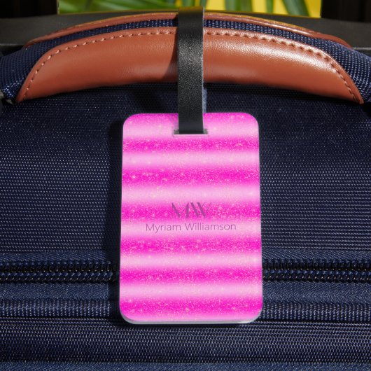 Initiaal Naam Roze Blush Glitter Stripes Bagagelabel (Achter Insitu 4)