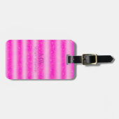 Initiaal Naam Roze Blush Glitter Stripes Bagagelabel (Voorkant horizontaal)