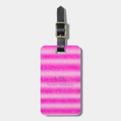 Initiaal Naam Roze Blush Glitter Stripes Bagagelabel (Voorkant verticaal)