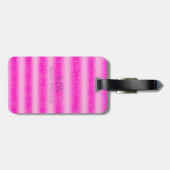 Initiaal Naam Roze Blush Glitter Stripes Bagagelabel (Achterkant horizontaal)