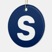 Initiaal | Navy Indigo Eenvoudig Elegant Keramisch Ornament (Links)