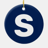 Initiaal | Navy Indigo Eenvoudig Elegant Keramisch Ornament (Achterkant)