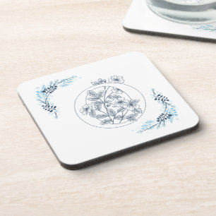 Initiaal "O" Blauw Monogram Kalm Bloemen Bier Onderzetter