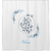 Initiaal "O" Blauw Monogram Kalm Bloemen Douchegordijn (Voorkant)