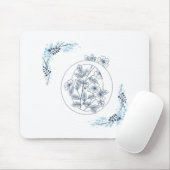 Initiaal "O" Blauw Monogram Kalm Bloemen Muismat (Met muis)