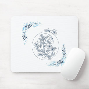 Initiaal "O" Blauw Monogram Kalm Bloemen Muismat
