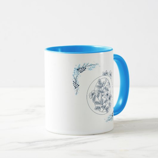 Initiaal "O" Blauw Monogram Kalme Bloemenkoffie Mok (Voorkant rechts)
