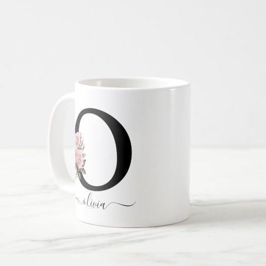 Initiaal O Monogram Bloembloem Roze Rozen Mok (Voorkant links)